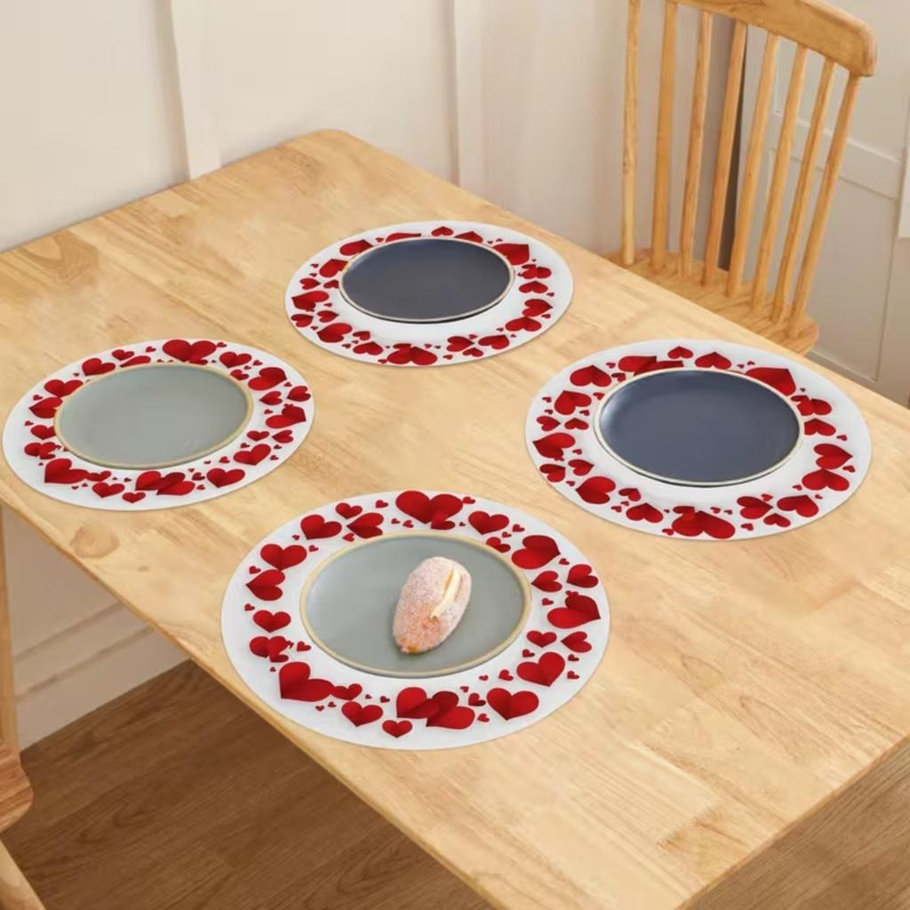 Valentinstag Platzsets Herz Platzsets Rundes Design Platzsets für Romantisches Abendessen Hochzeitstag Party Tischdekoration