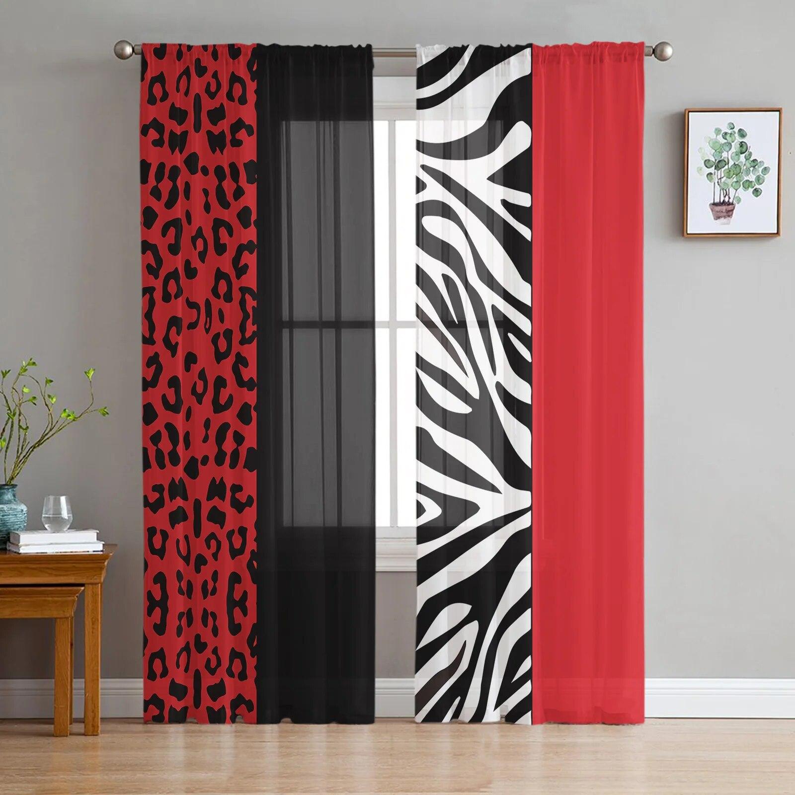 

Leopard Zebra Print Gauze Curtains For Kids Bedroom Kitchen Living Room Holiday Decor Voile Screen 135W x 114H(cm)