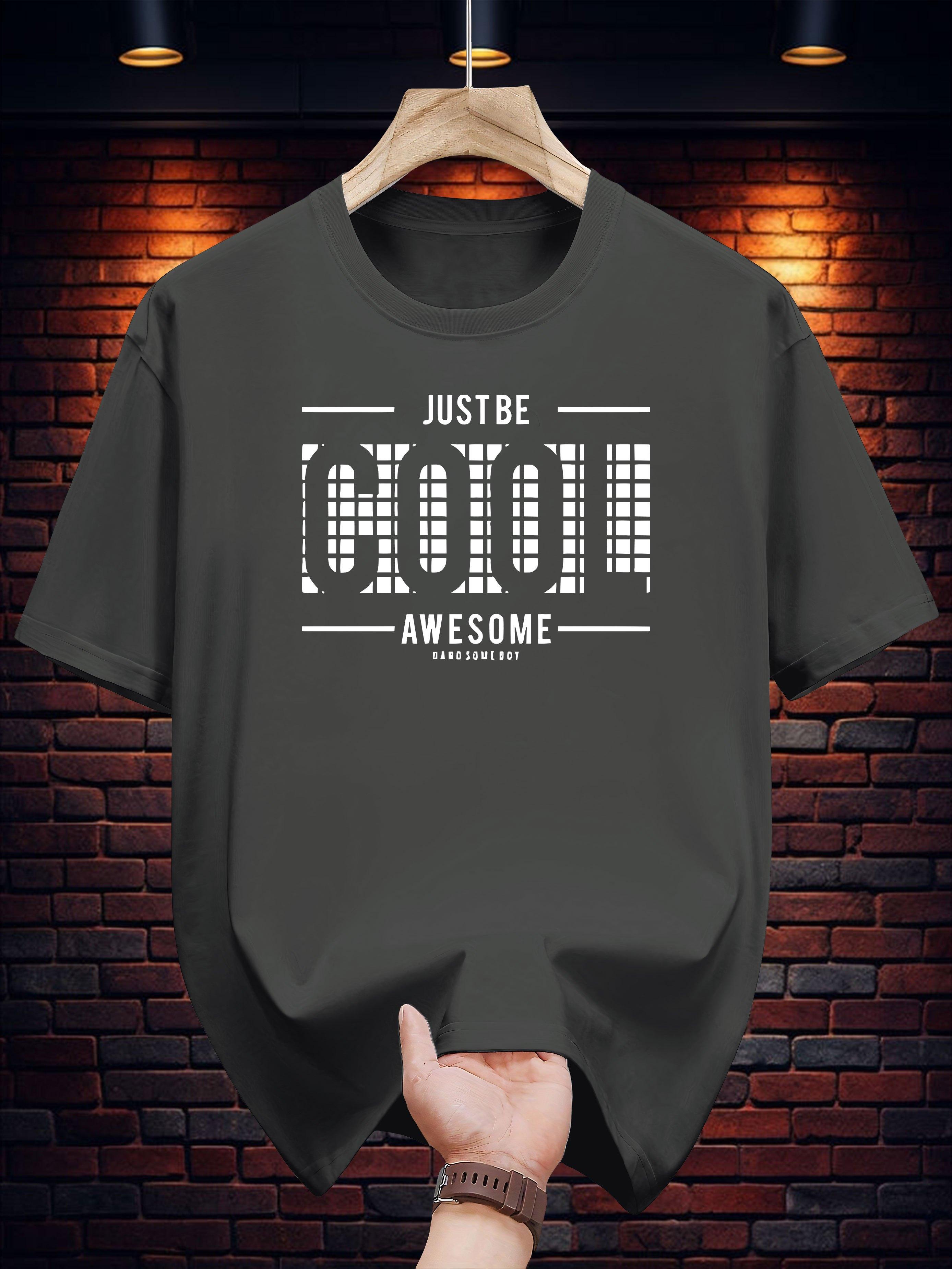 Cotton Casual Short Sleeve T-shirt with Bold JUST BE COOL! AWESOME Graphic Print XXXXL