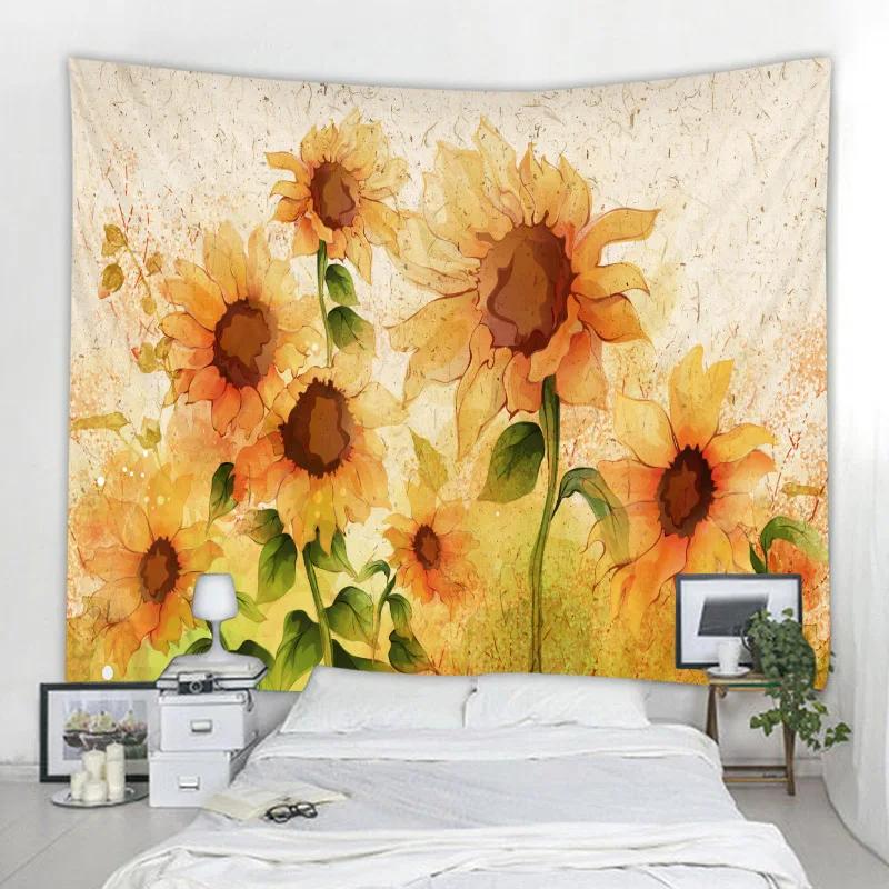 Sunflower Tapestry Retro Art Oil Painting Mandala Tapestry Hippie Psychedelic Bohemian Living Room Bedroom Decoration Blanket