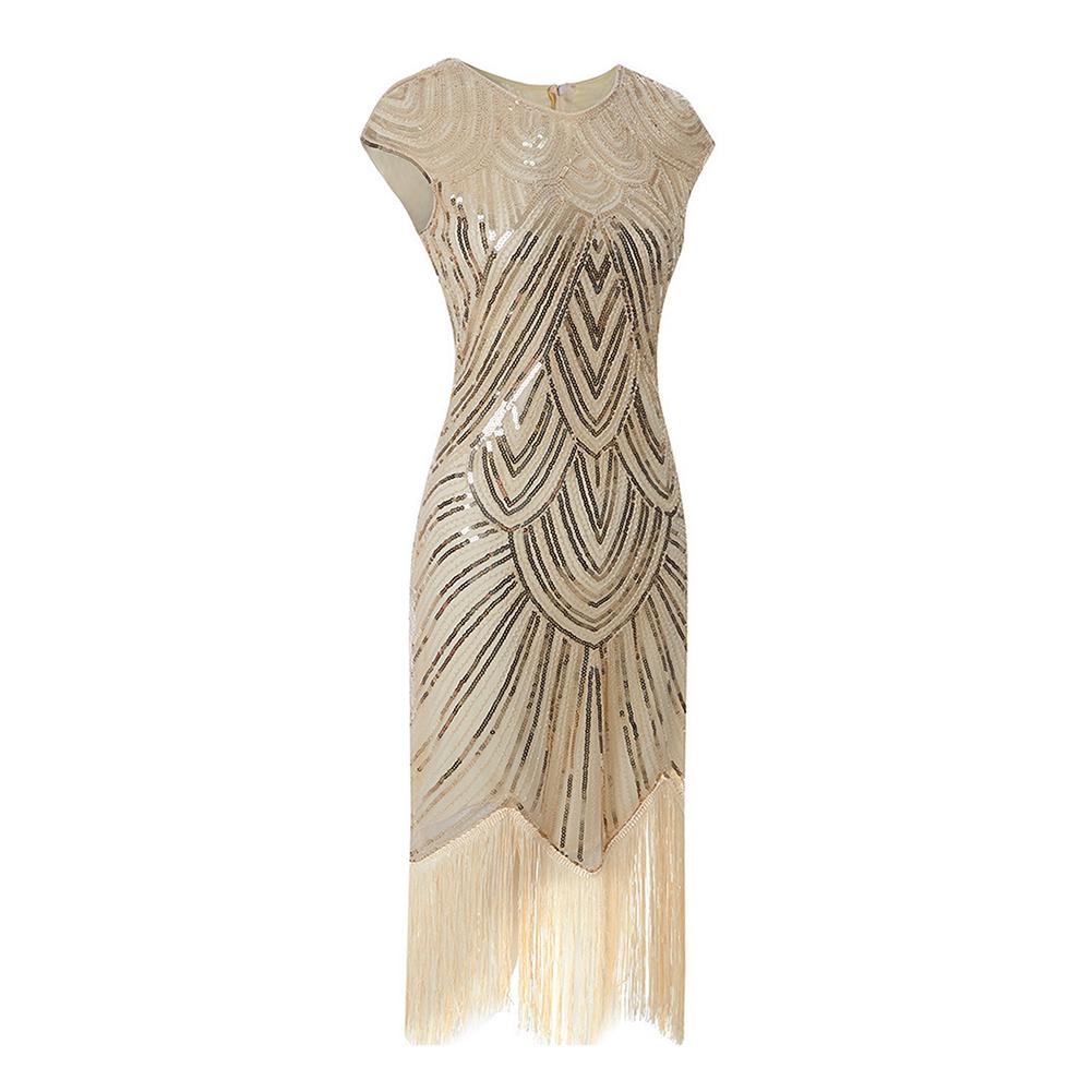 Mode Womenswear Vintage Frauen Pailletten Quasten Rundhals ärmelloses Bankett Cocktail Partykleid