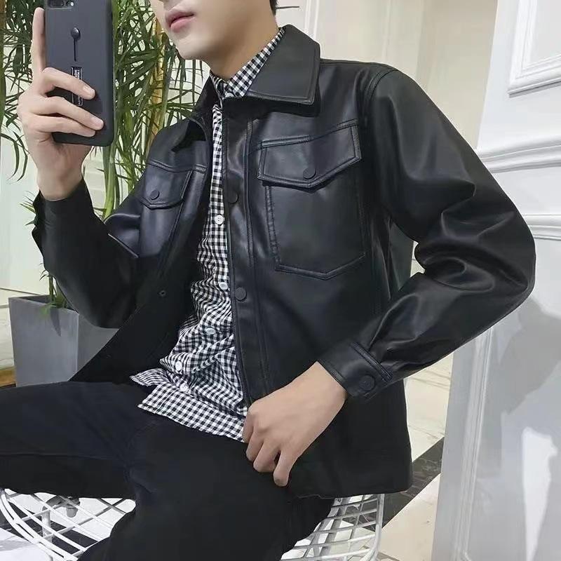Autumn and winter pu leather jacket men's trend loose ins Hong Kong style boys jacket jacket trendy leather jacket