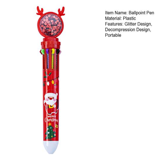 1/2/4 ks Vánoční třpytivé kuličkové pera Santa Claus Sob Vánoční stromek Slavnostní dekompresní design Inkoustová pera Psací nástroj