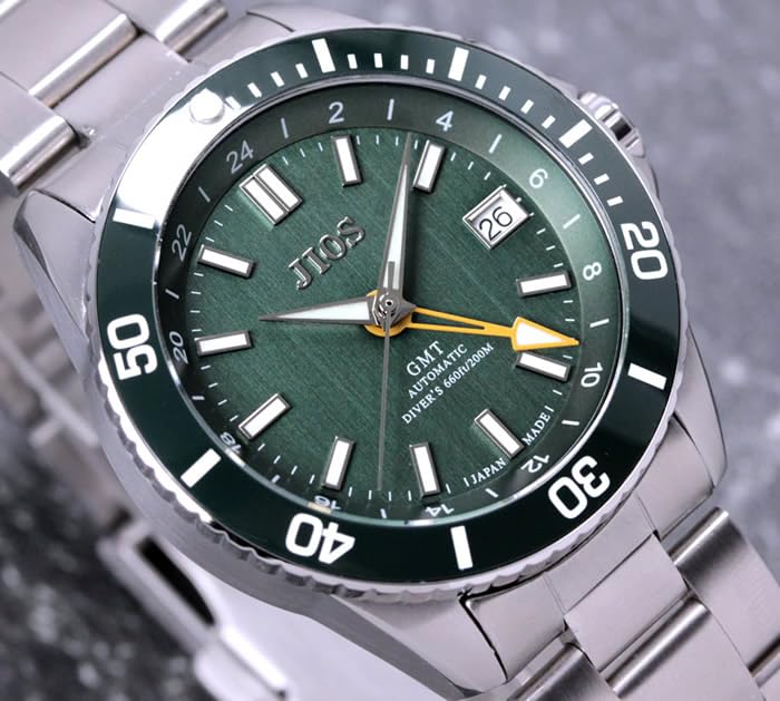 JIOS GMT DIVER'S104 GMT Diver's Watch, Made In Japan, Automatic, Men's, Stainless Steel Strap, Sapphire Crystal, Green