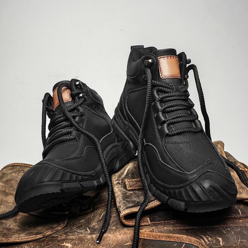 Fashion Non-Slip Men's Lace-Up High Top Shoes New Leather Casual Shoes for Man Retro Motorcycle Boots Fashion Hiking Ankle Boots Botas