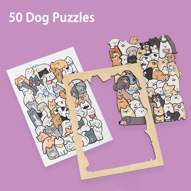 Kids Creative Animal Shape Puzzles Table Games Dog Cat Panda Stacked Puzzle Brain Games Montessori Thinking Education Wooden Toy