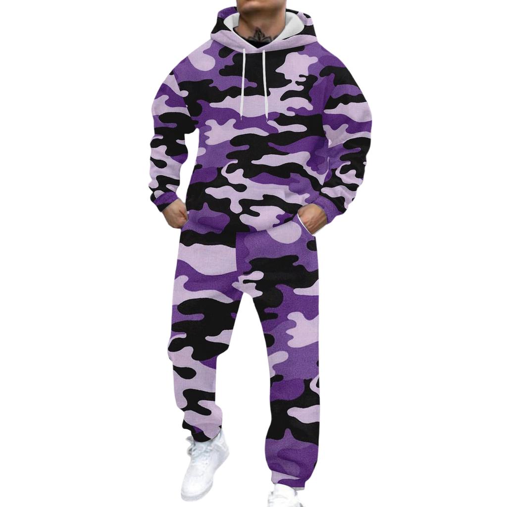 Erkek Rahat Ve Kişiselleştirilmiş Baskılı Uzun Kollu Kapüşonlu Sweatshirt, Erkek Spor Sweatshirt Ve Eşofman Altı İki Parça Set