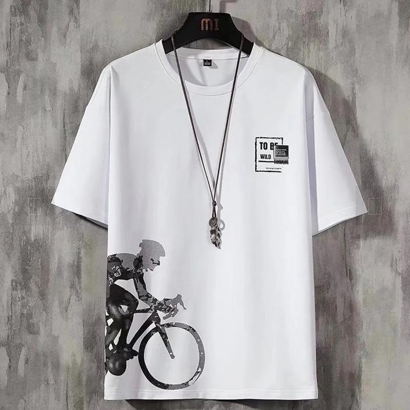 

Футболка с короткими рукавами, мужская весна и лето, мужская тонкая свободная летняя футболка с принтом из ледяного шелка с короткими рукавами M