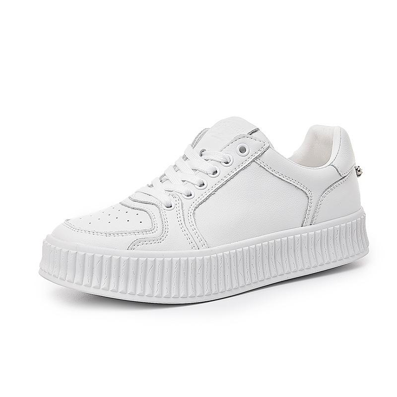 Leather Simple Solid Color Little White Shoes Women's 2025 Spring and Summer New Thick-soled Small Man Height Increase Casual Versatile Board Shoes