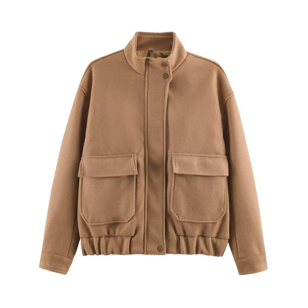 2026 Summer New European and American Cross-border Women's Fashion Three-Color Stand Tie Zipper Wool Jacket w107 8925