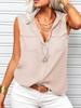 Women's Sleeveless Lapel Tank Blouse Solid Button Front Summer Shirt for Office and Casual
