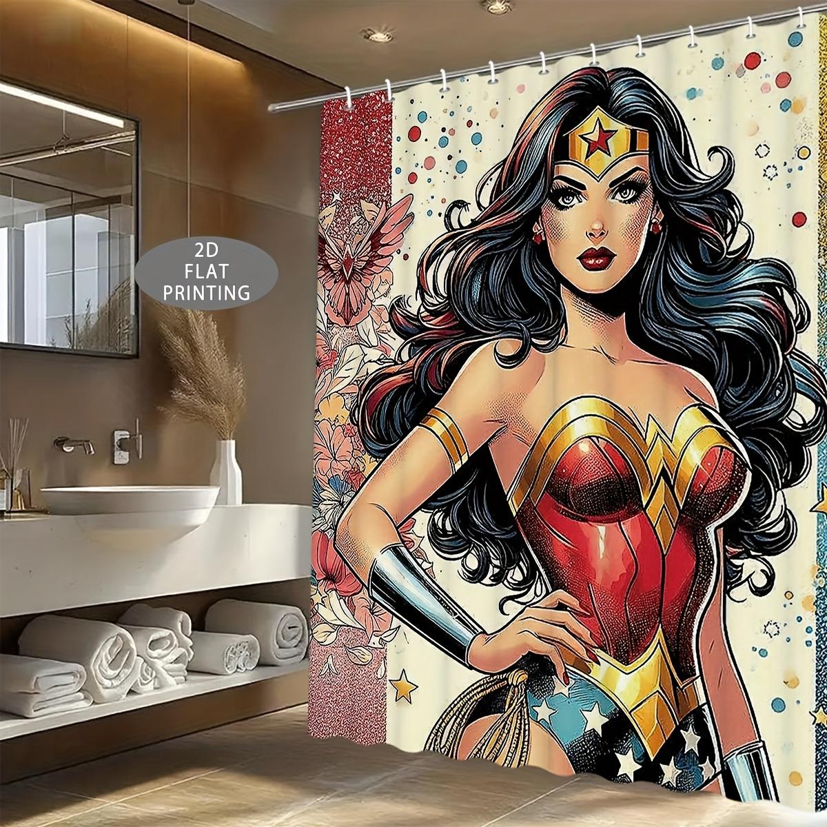 

1pc 2D Flat Wonder Woman Summer Starlight Pattern Shower Curtain, Perfect for Christmas and Halloween Decorative Gifts, All-Se 150x180cm