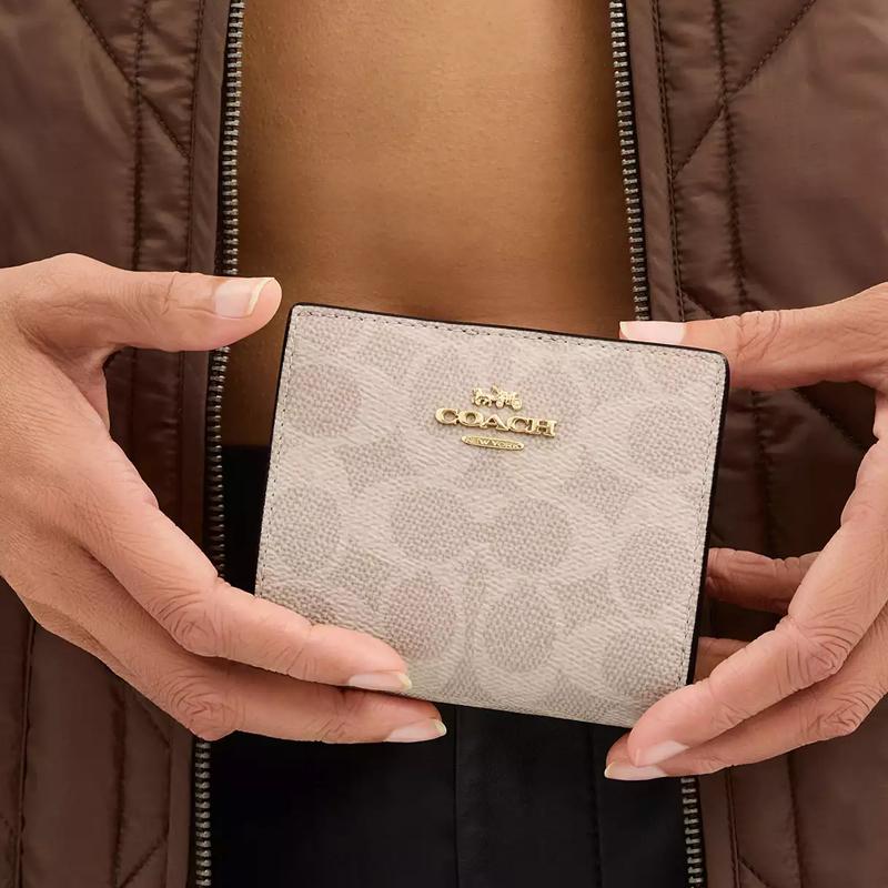 COACH Snap Wallet Coated Canvas Wallet Womens Sand