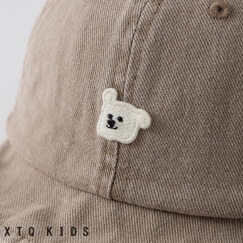 Infant Duckbill Denim Baseball Cap with Soft Brim - Adorable Bear Design Sun Hat for Babies