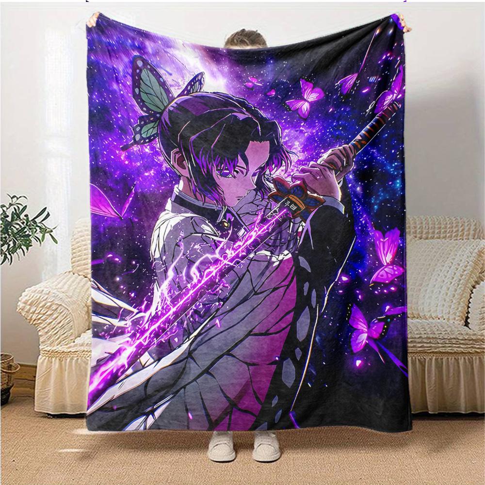 1pc Kochou Shinobu Blanket, Gift, for Men and Women, Soft Blanket, Good for Sofa Bed Couch Travel, Lightweight Flannel Blanket