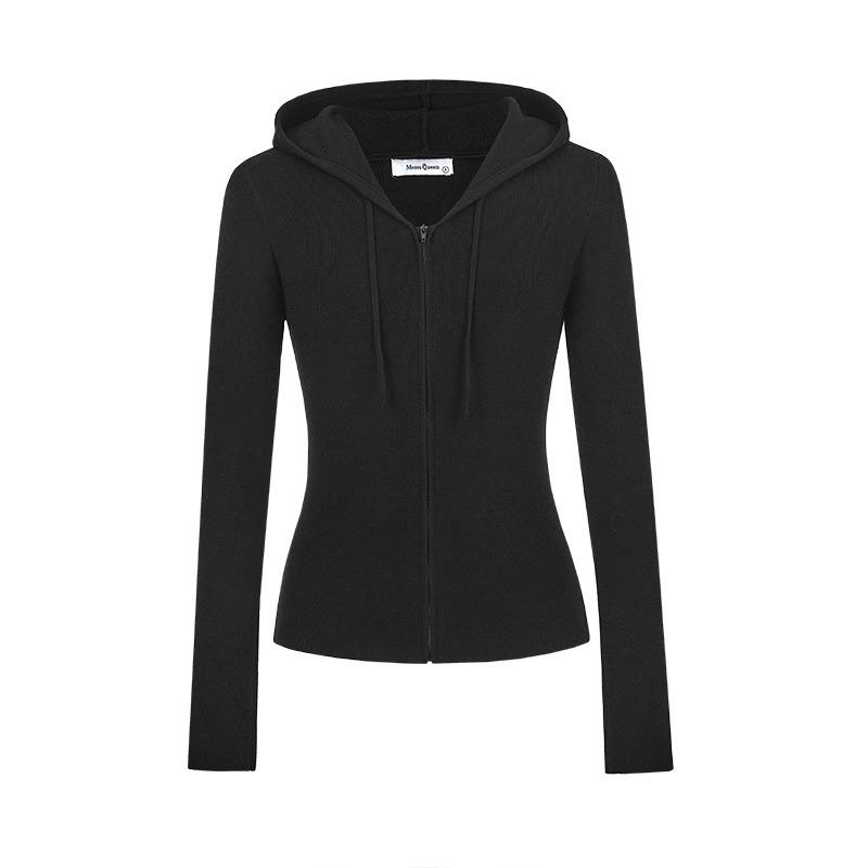New hooded knitted cardigan jacket women's waist pinch thin slim short top
