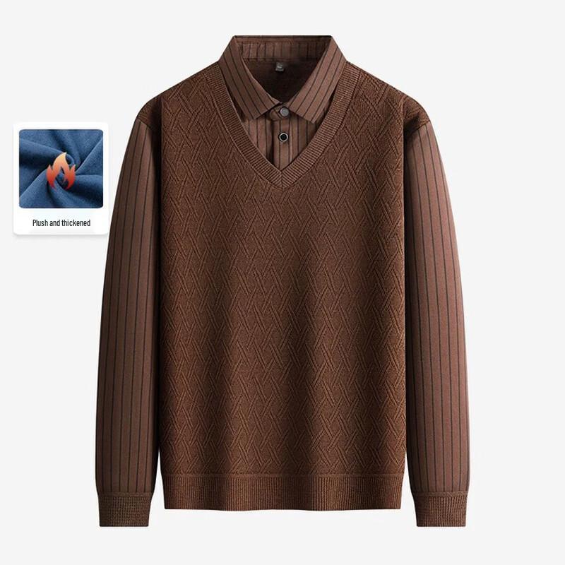 Pierre Cardin Men's Fleece-Lined Faux Two-Piece Knit Sweater