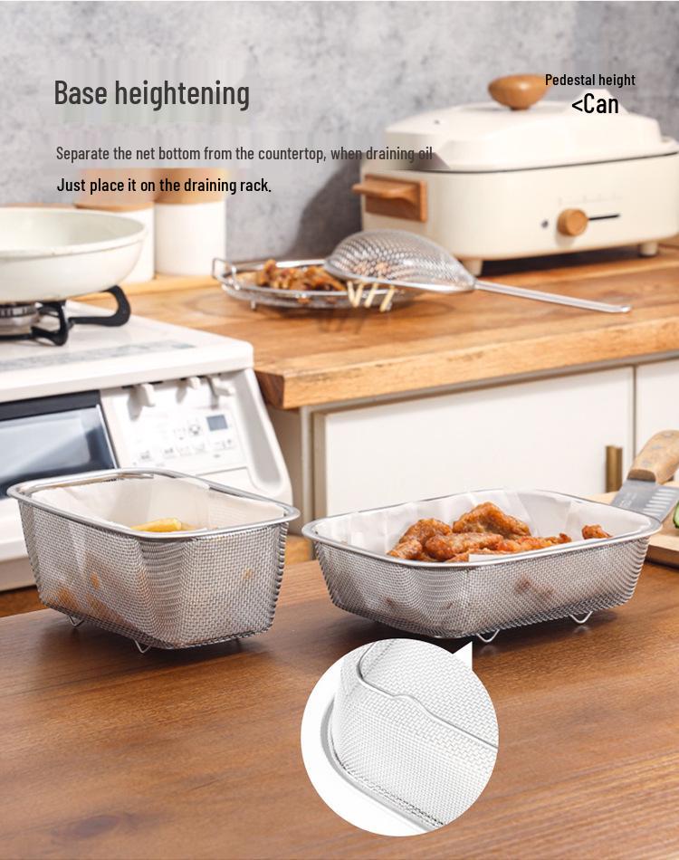 SP Sauce Stainless Steel Square Fry Basket with Stand and Oil Draining Tray