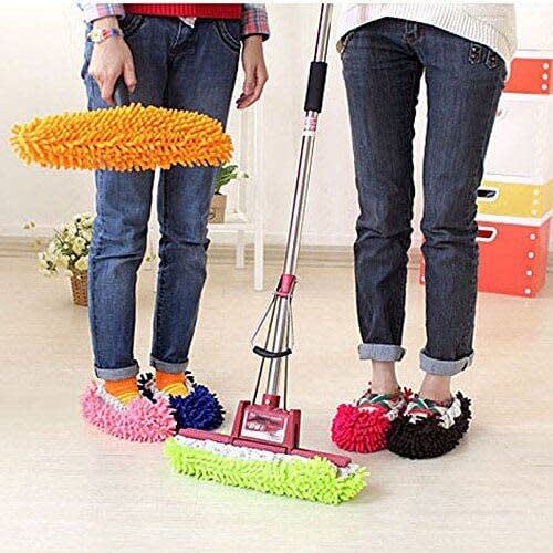 1 Pair Mop Slippers Shoes Brushing Foot Socks Floor Cleaner Bathroom Office Kitchen Supplies Random Color Deft Design