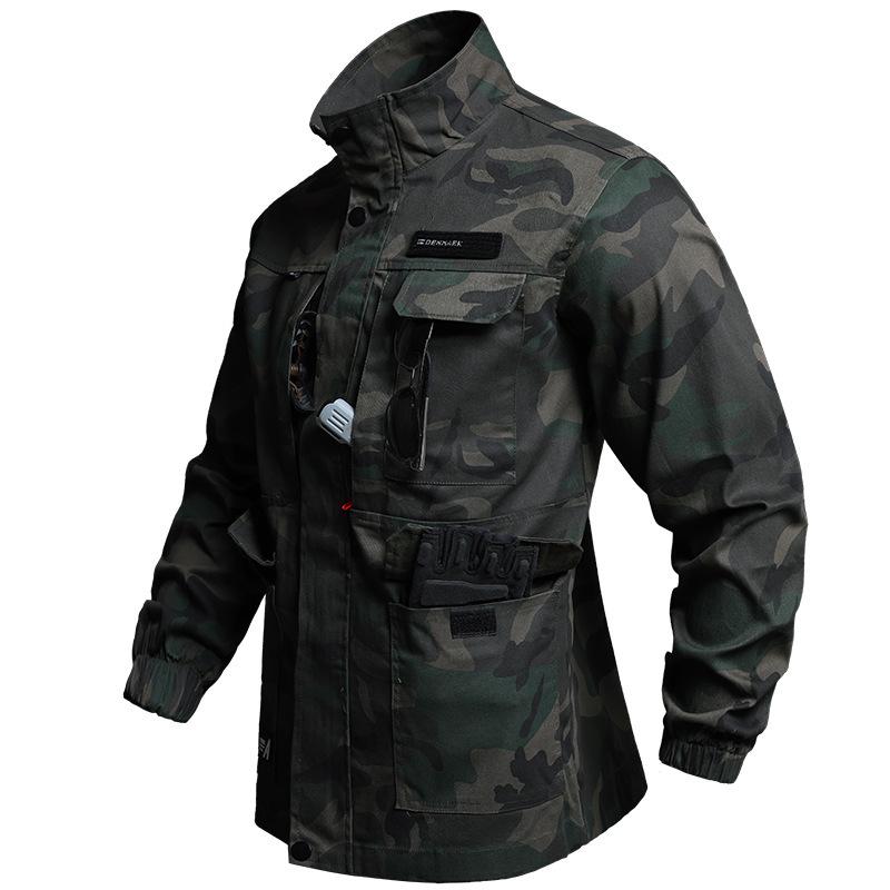 Unisex Elastic Workwear Set, Camouflage, Cotton Thread, Ideal for Welding, Auto Repair, Anti-Scald, Wear-Resistant, Labor Protective.