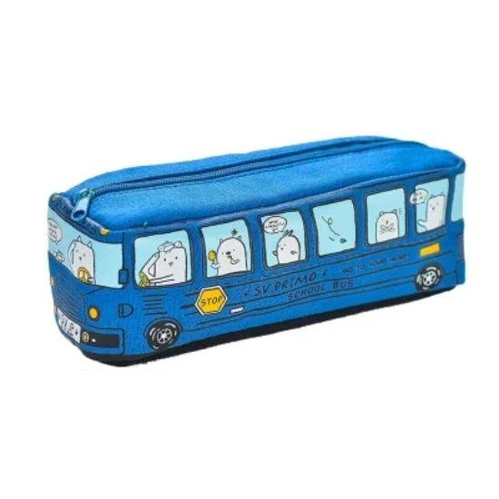 Kreslený autobus pouzdro na tužky plátěné velkokapacitní auto zipové pouzdro na tužky pro studentské psací potřeby školní potřeby