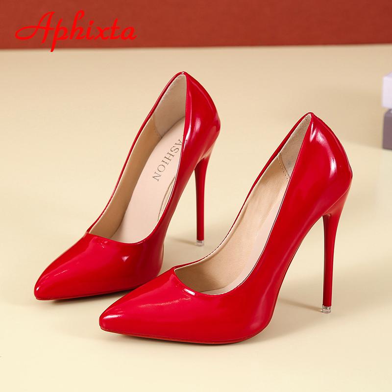 Aphixta 12cm Super High Thin Heels Pumps Women Shoes Pointed Toe Patent Leather Wedding Colorful Dress Stiletto Heel Shoes Woman