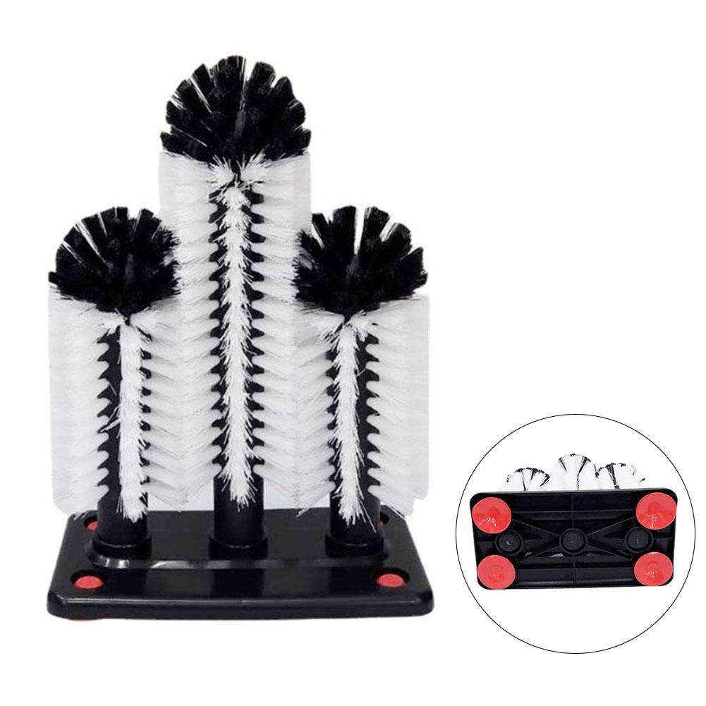 3-Kopf-Borstenbecherbürste Stange zum Schrubben für Spüle