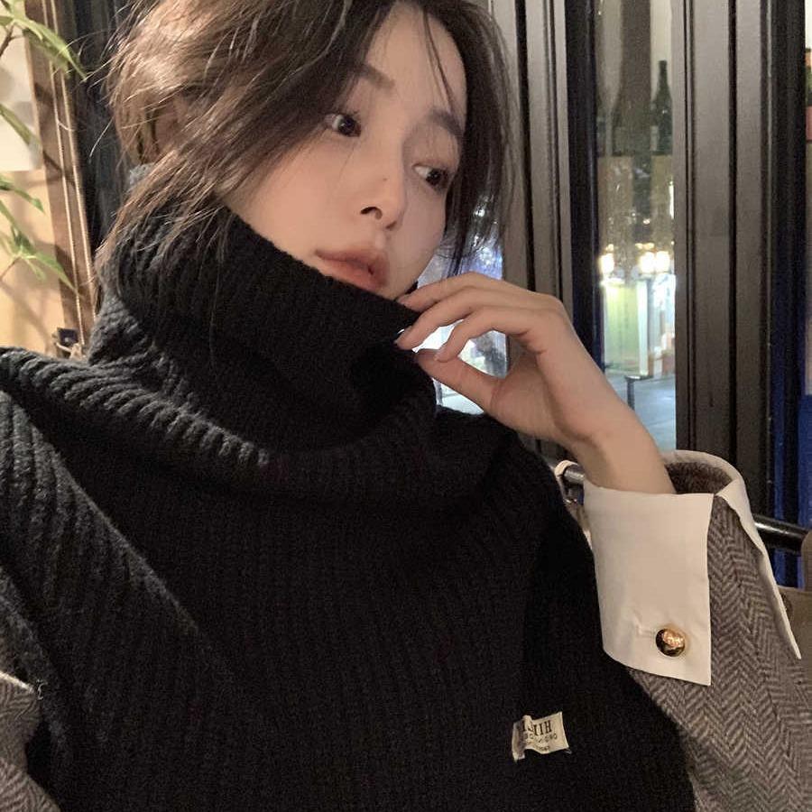 Sciarpa con Scollo Alto e Spacco Donna Stagione Nera Maglione Collo Set Sciarpa Lavorata a Maglia Per Proteggere dal Freddo e Mantenere Caldi sulla Sciarpa Esterna