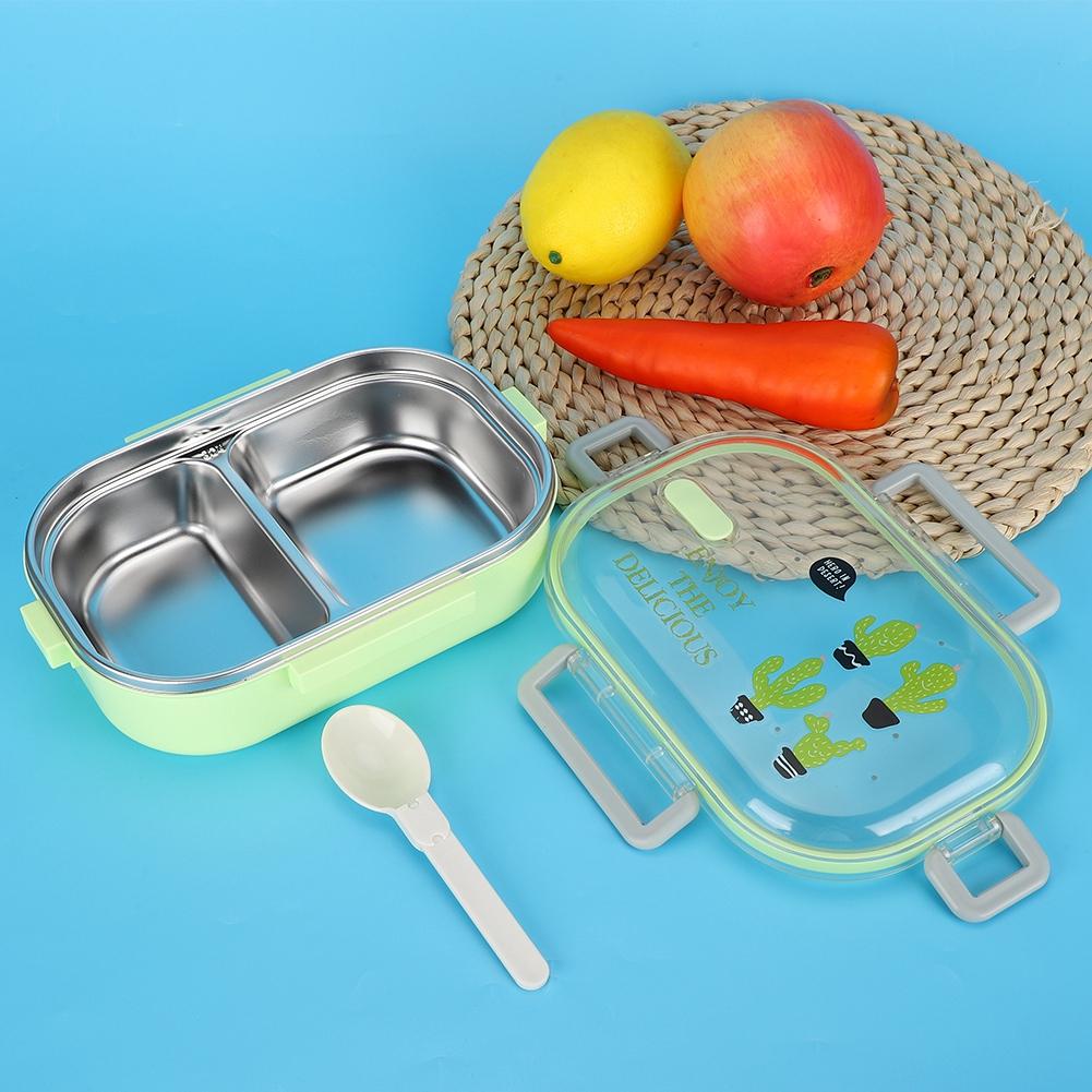 Portable 304 Stainless Steel 650ML Bento Box Leakproof Food Container for Students KidsGreen