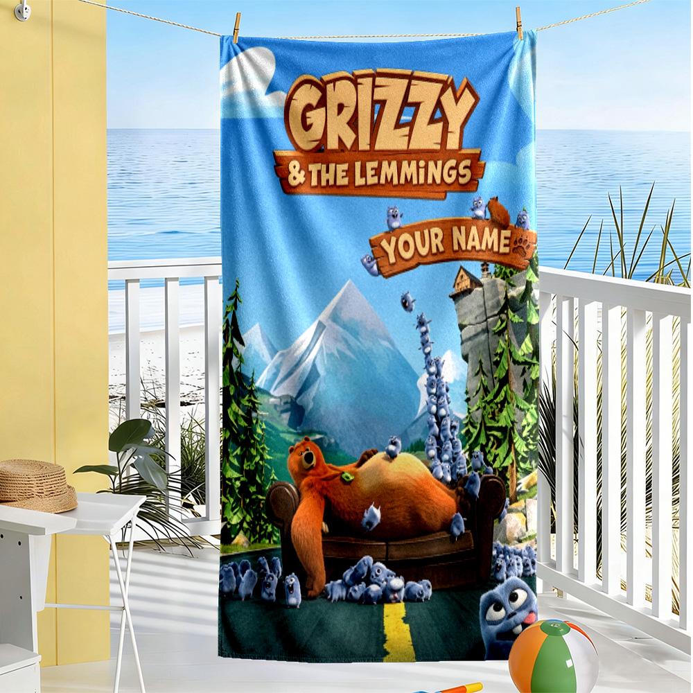Grizzy & Lemmings Customize Your Name Beach Towel Super Soft & Absorbent Suitable for Swimming Gym Camping Yoga Vacation