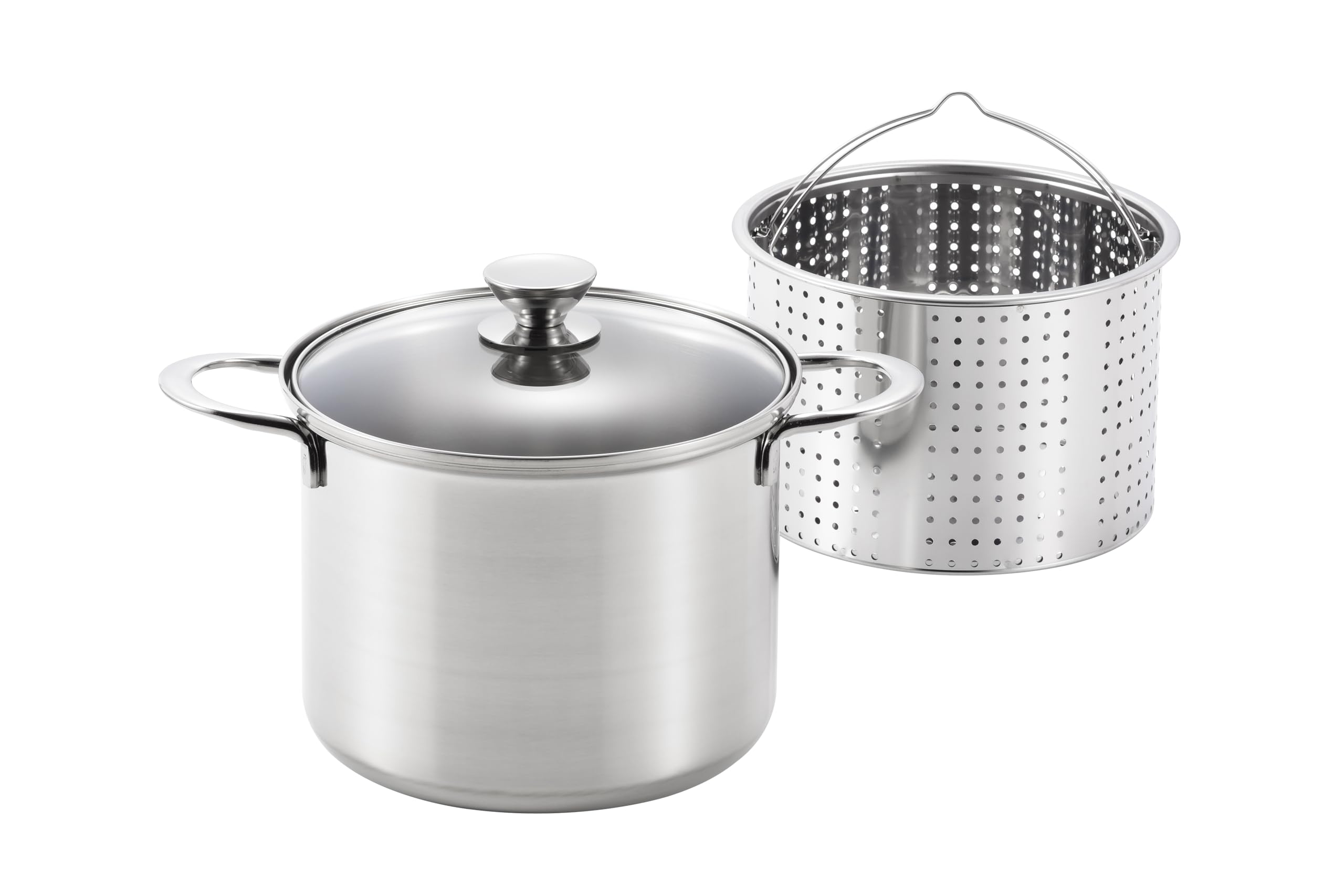 

Maruyama Lucente Pasta Glass Induction and Gas Stove Includes Made in Pot, 20cm, 4.8L, Lid, LU-20P, Compatible, Basket, Japan, Tsubame-Sanjo