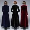 Autumn Women Vintage Wrap Black Velvet Maxi Coat Thick Warm Long Trench Coat Outwear
