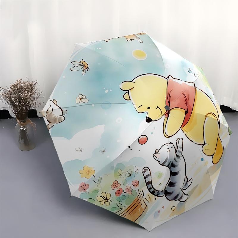 Winnie-the-Pooh, Tigger Automatic Opening and Closing Umbrella - 8 Ribs Portable Folding Umbrella with Plastic Handle, Suitable for Leisure