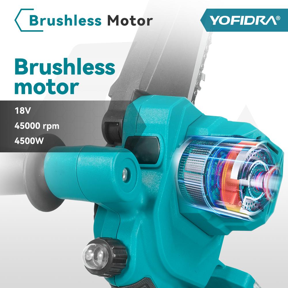 YOFIDRA 8-Inch 4500W Brushless Electric Pruning Saw Cordless Chainsaw for Woodworking Compatible with Makita 18V-21V Battery