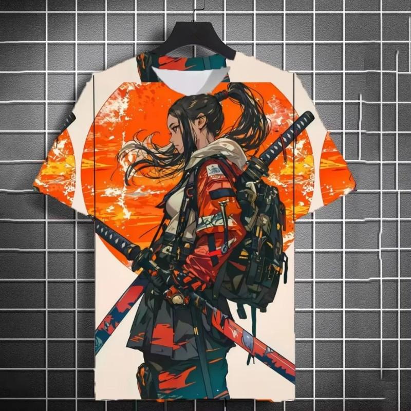 

3D Printed Cool Sword Girl T-Shirt For Men Retro Dragon Pattern Tees Summer Casual O-Neck Short Sleeve Tops Street Tee Shirts 6XL