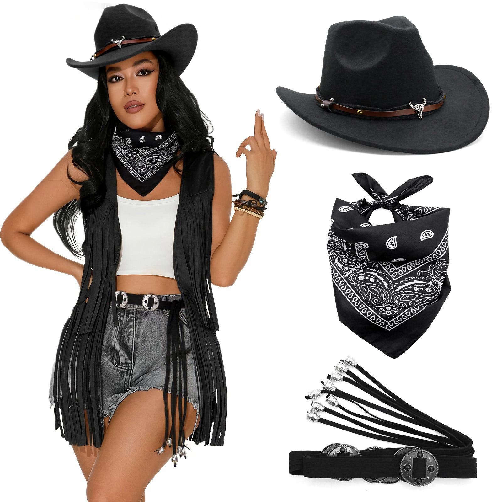 

Ковбойський капелюх у вінтажному стилі з поясним ременем та відповідним набором біжутерії у західній тематиці 1