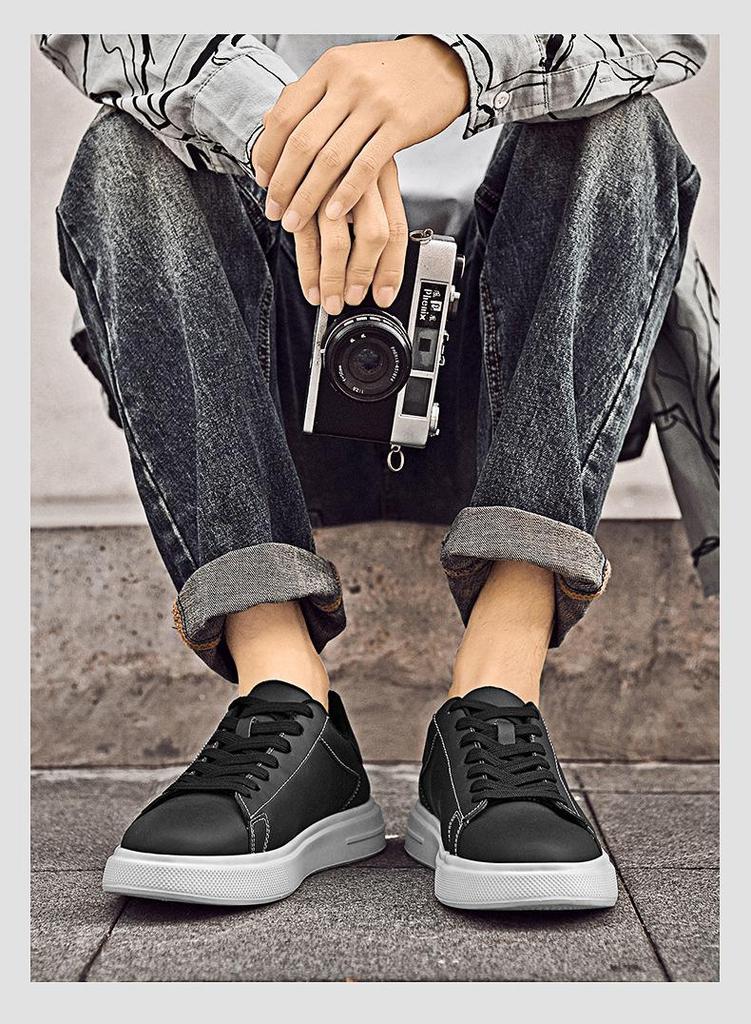 Men's Trendy Non-slip Thick-soled White Sneakers - Breathable, Versatile, Large Size Casual Sports Shoes