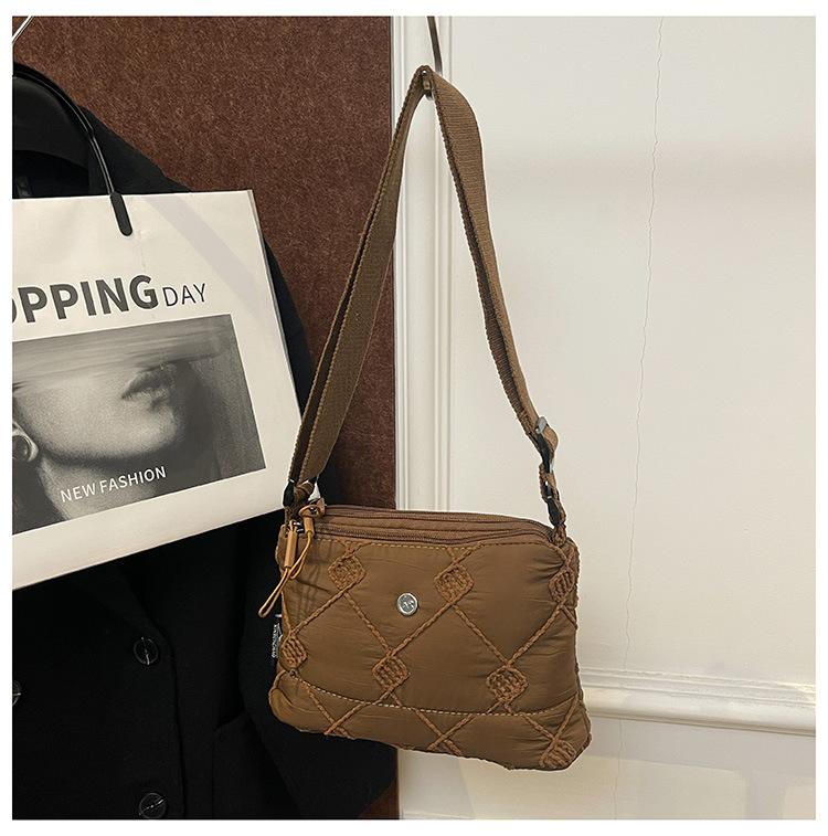  Winter Women's Space Cotton Rhombus Pattern Lightweight Casual Large Capacity Crossbody Shoulder Bag