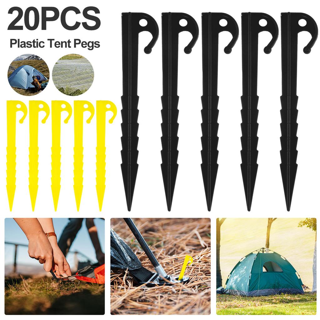 20 Pcs Outdoor Camping Tent Nails Sand Ground Triangular Stake Ground Awning Camping Tools Plastic Tent Pegs Nail Accessories