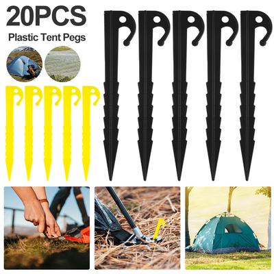 20pcs Plastics Tent Stakes Heavy Duty Tent Pegs 5.7inch Tent Pegs Spike Hook Lengthen Spiral Type Canopy Stakes For Gardening