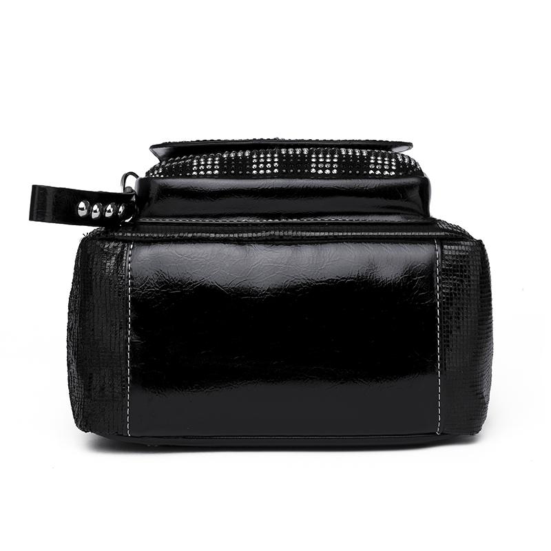 Women's Backpack Chessboard Rhinestone Bag Outdoor Leather Backpack