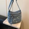 Vintage Denimtasche Damen Mehrschichtig Kleine Tasche Bestickt Schulter Crossbody-Tasche
