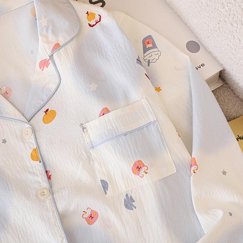 2025 Spring/Autumn Cute Cloud Cotton Pajama Set for Girls - Long Sleeve & Pants, Wearable Outdoors