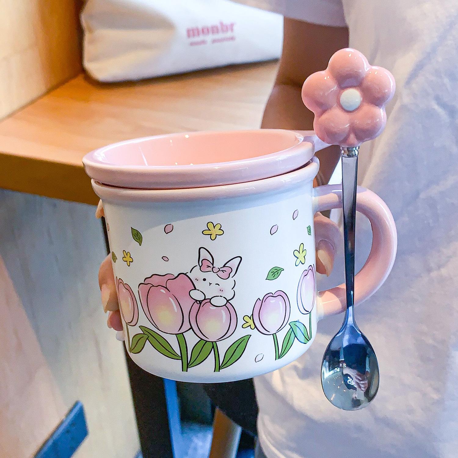 

Чашка-тюльпан Кролик Керамічна чашка для води Мила дівчинка, що має гарний вигляд Домашня чашка для кави та сніданку Дитяча кружка 301-400ml