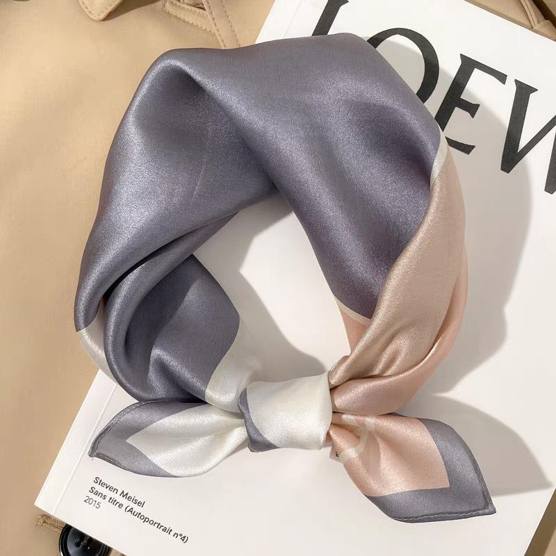 Dámský béžový hedvábný šátek - 53 cm Korejský styl Tištěný čtverec, 100% morušové hedvábí na jaro/léto