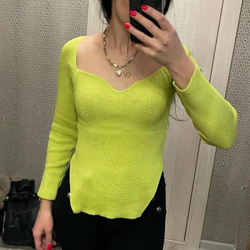 Pulover sexy guler pătrat tricotat pentru femei pulover modă cu mânecă lungă toamnă iarnă Topuri subțiri Pulover alb tricotaje 23969