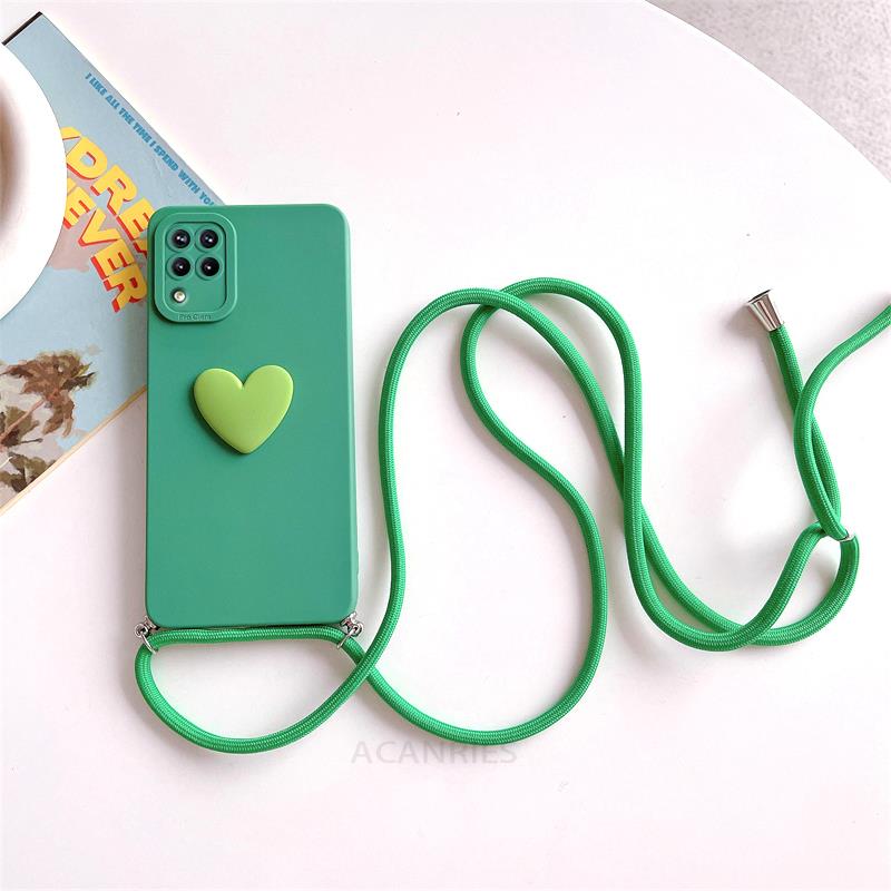 A 12 22 51 71 Crossbody Lanyard Love Heart Case für Samsung Galaxy A12 A22 4g 5g A51 A71 A31 M32 M33 M53 M23 Kordel Silikonhülle