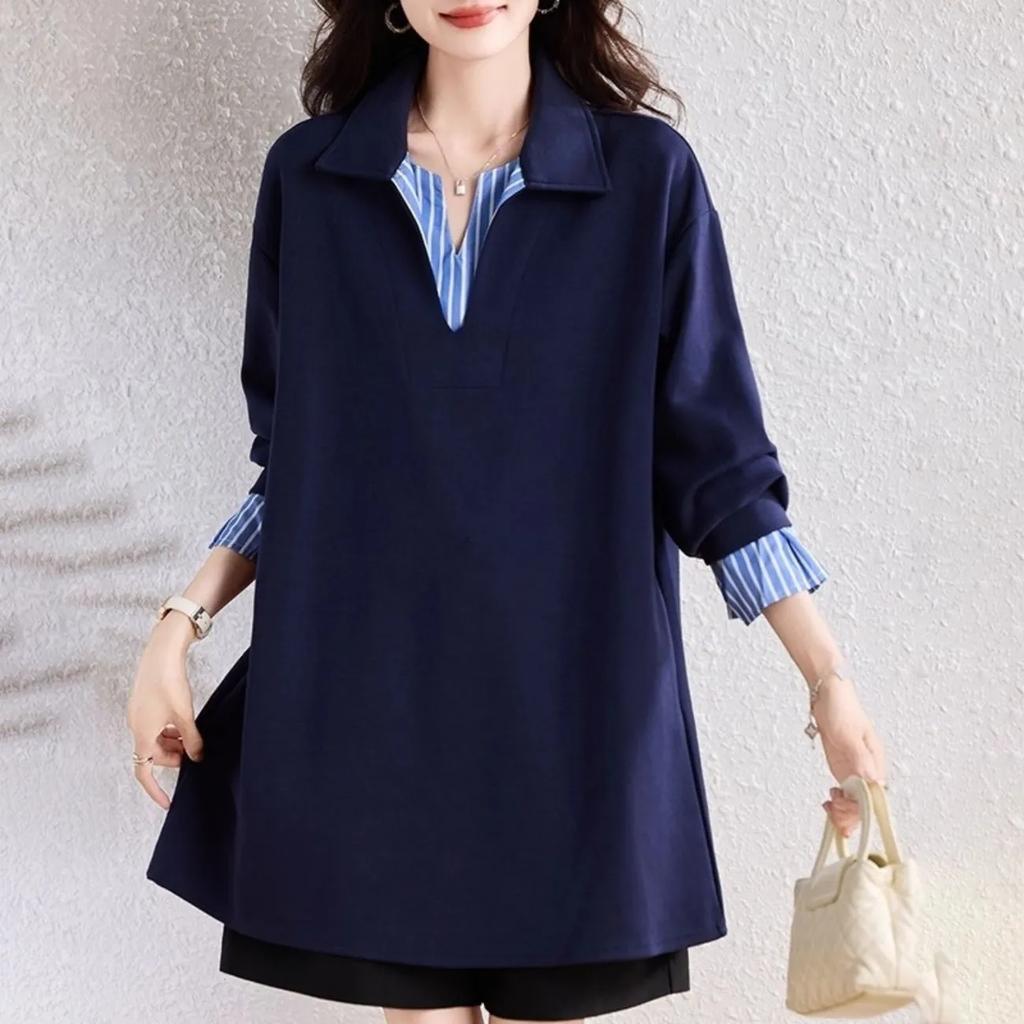 Neues modisches lockeres lässiges Oberteil mit Kragen, Fake-Zweiteiler, langärmlig, vielseitiger bedruckter Pullover, Sweatshirt