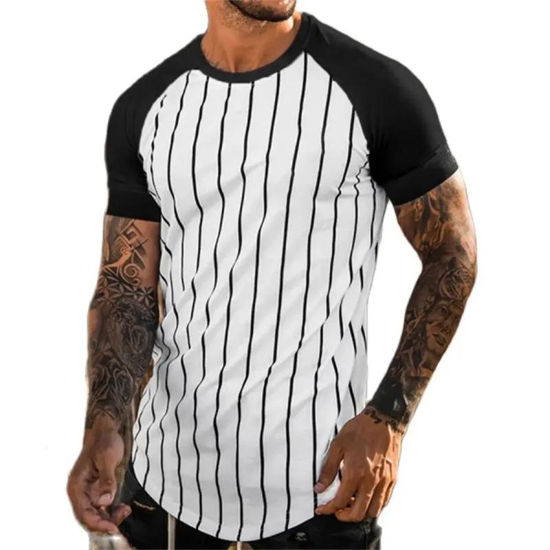 Men's Street T-shirt Vintage Tee Summer Male 3d Stripe Print Short Sleeve Tops Everyday T Shirt Oversized Clothing Shirt Man Hot
