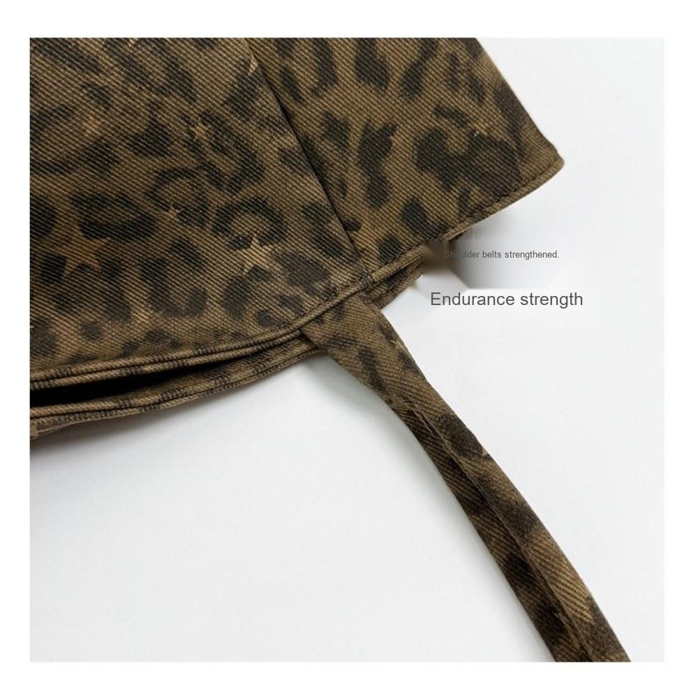 Women Leopard Print Large Capacity Canvas Tote Bag for Daily Casual Use